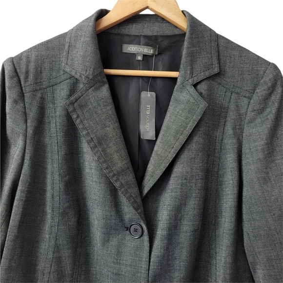 Vintage Woven Single Breast Blazer Textured Gray Plunging Notched Collar Jacket - Picture 5 of 9